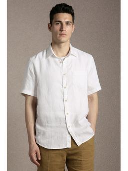 Louis Philippe - Men'S White Relaxed Fit Stripe Half Sleeves Casual Shirt