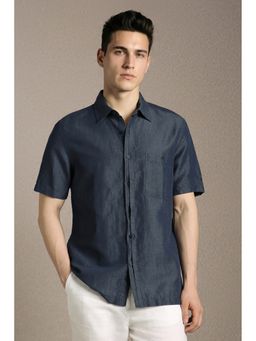 Louis Philippe - Men'S Navy Blue Relaxed Fit Solid Half Sleeves Casual Shirt