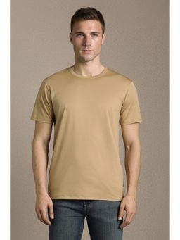 Louis Philippe - Men'S Beige Solid Crew Neck T-Shirt