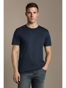 Louis Philippe - Men'S Navy Blue Solid Crew Neck T-Shirt