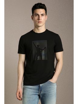Louis Philippe - Men'S Black Graphic Print Crew Neck T-Shirt