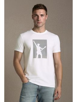 Louis Philippe - Men'S White Graphic Print Crew Neck T-Shirt