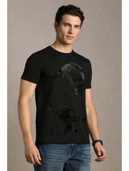 Louis Philippe - Men'S Black Graphic Print Crew Neck T-Shirt