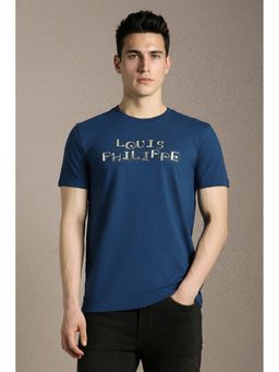 Louis Philippe - Men's Blue Print Crew Neck T-Shirt