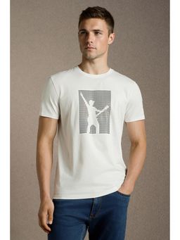 Louis Philippe - Men'S White Graphic Print Crew Neck T-Shirt