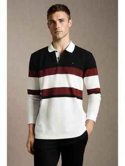 Louis Philippe - Men'S White Stripe Polo T-Shirt