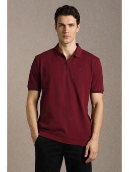 Louis Philippe - Men'S Maroon Textured Polo T-Shirt