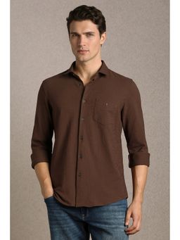 Louis Philippe - Men'S Brown Slim Fit Textured Full Sleeves Casual Shirt