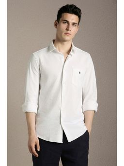 Louis Philippe - Men'S White Slim Fit Textured Full Sleeves Casual Shirt