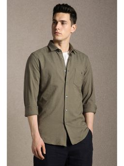 Louis Philippe - Men'S Olive Slim Fit Textured Full Sleeves Casual Shirt