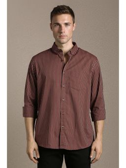 Louis Philippe - Men'S Maroon Slim Fit Stripe Full Sleeves Casual Shirt