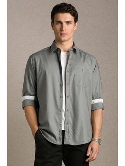 Louis Philippe - Men'S Grey Slim Fit Solid Full Sleeves Casual Shirt