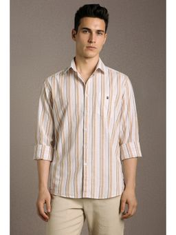 Louis Philippe - Men'S White Slim Fit Stripe Full Sleeves Casual Shirt