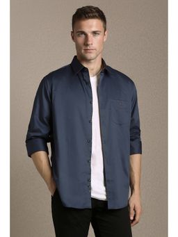 Louis Philippe - Men'S Navy Blue Slim Fit Solid Full Sleeves Casual Shirt