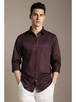 Louis Philippe - Men'S Maroon Slim Fit Solid Full Sleeves Casual Shirt