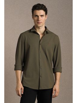 Louis Philippe - Men'S Olive Slim Fit Textured Full Sleeves Casual Shirt