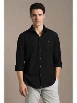 Louis Philippe - Men'S Black Slim Fit Textured Full Sleeves Casual Shirt