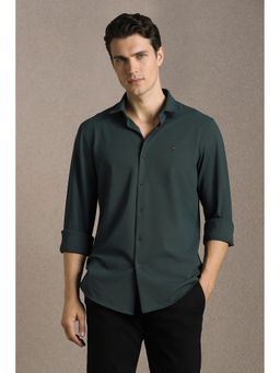 Louis Philippe - Men'S Green Slim Fit Textured Full Sleeves Casual Shirt