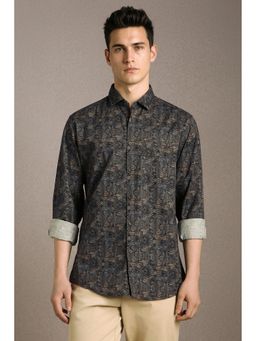 Louis Philippe - Men'S Black Slim Fit Print Full Sleeves Casual Shirt