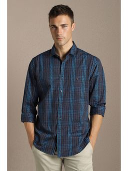 Louis Philippe - Men'S Navy Blue Slim Fit Check Full Sleeves Casual Shirt
