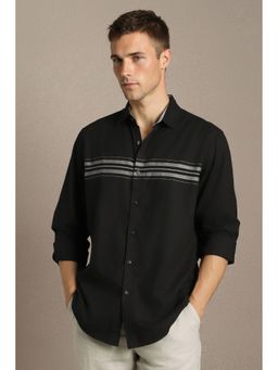 Louis Philippe - Men'S Black Slim Fit Stripe Full Sleeves Casual Shirt