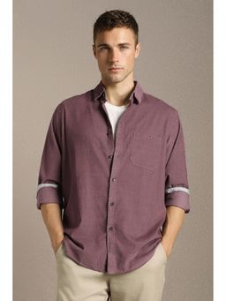 Louis Philippe - Men'S Mauve Slim Fit Textured Full Sleeves Casual Shirt