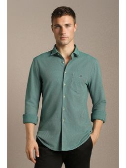 Louis Philippe - Men'S Green Smart Fit Textured Full Sleeves Casual Shirt