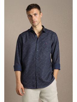 Louis Philippe - Men'S Navy Blue Slim Fit Print Full Sleeves Casual Shirt