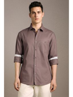 Louis Philippe - Men'S Mauve Slim Fit Solid Full Sleeves Casual Shirt