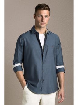 Louis Philippe - Men'S Blue Slim Fit Solid Full Sleeves Casual Shirt
