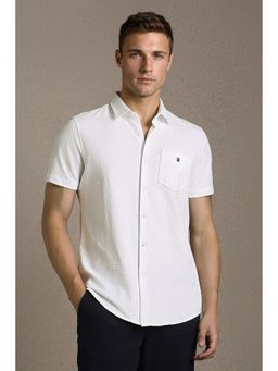 Louis Philippe - Men'S White Slim Fit Textured Half Sleeves Casual Shirt