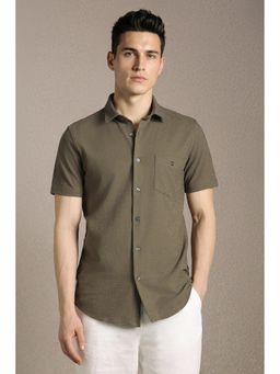 Louis Philippe - Men'S Brown Slim Fit Textured Half Sleeves Casual Shirt