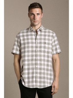 Louis Philippe - Men'S White Slim Fit Check Half Sleeves Casual Shirt