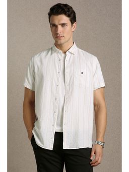 Louis Philippe - Men'S White Slim Fit Stripe Half Sleeves Casual Shirt