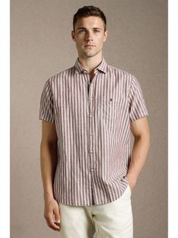 Louis Philippe - Men'S Maroon Slim Fit Stripe Half Sleeves Casual Shirt