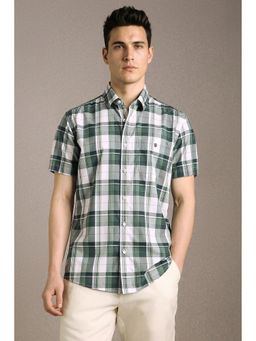 Louis Philippe - Men'S Green Slim Fit Check Half Sleeves Casual Shirt