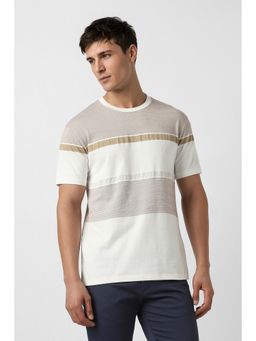 Peter England - Men's White Stripe T-Shirt