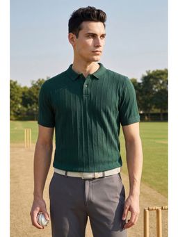 Peter England - Men's Green Textured Polo T-Shirt