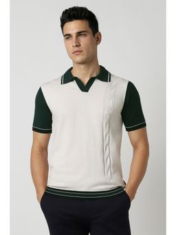 Peter England - Men's Beige Textured Polo T-Shirt