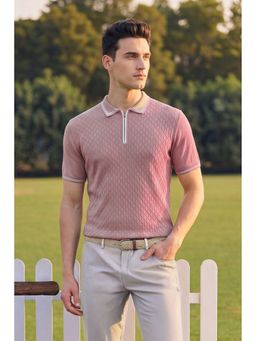 Peter England - Men's Pink Textured Polo T-Shirt