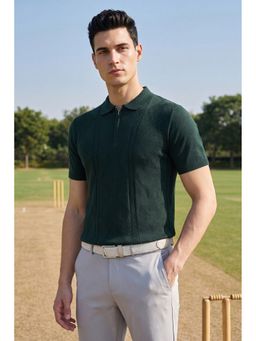 Peter England - Men's Green Textured Polo T-Shirt