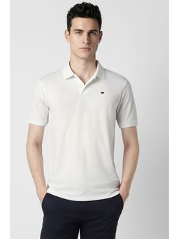Peter England - Men's White Textured Polo T-Shirt
