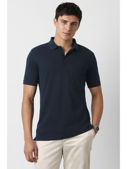 Peter England - Men's Navy Blue Textured Polo T-Shirt