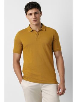 Peter England - Men's Yellow Ochre Textured Polo T-Shirt