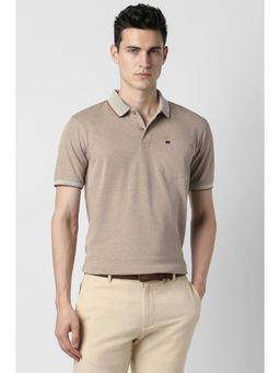Peter England - Men's Beige Textured Polo T-Shirt