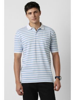 Peter England - Men's Light Blue Stripe Polo T-Shirt