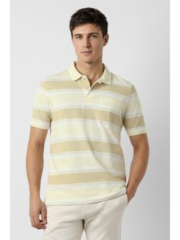 Peter England - Men's Beige Stripe Polo T-Shirt