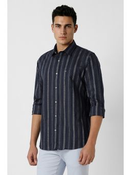 Peter England - Men's Navy Blue Slim Fit Stripe Shirt