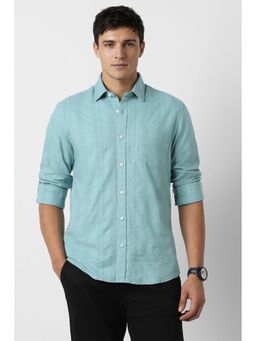 Peter England - Men's Light Blue Slim Fit Textured Shirt