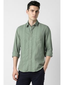 Peter England - Men's Green Slim Fit Textured Shirt